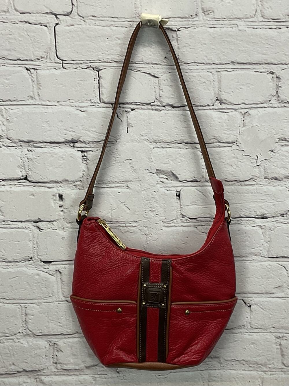 Stone Mountain Leather Purse Red/Brown Shoulder Strap Pockets Casual Zip Closure